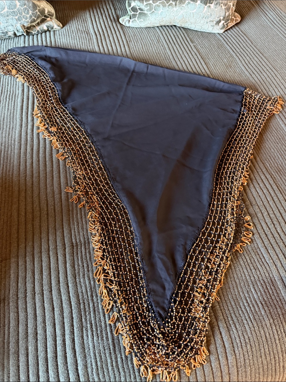 Women's Black Scarf/Shawl with Gold Beaded Trim 80”
